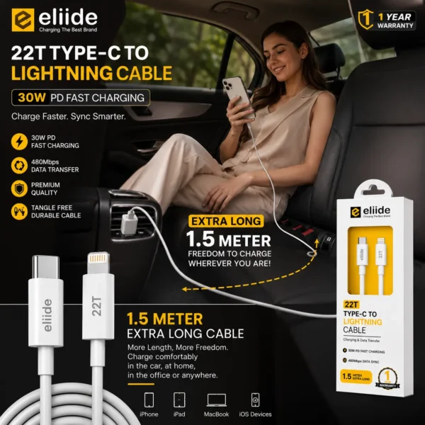 eliide-22t-type-c-to-lightning-1.5-meter-cable-for-ios-devices-2 Eliide 22T 30W Type-C to Lightning Cable 1.5M Long