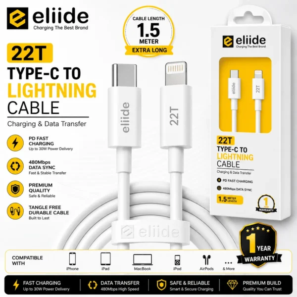 eliide-22t-type-c-to-lightning-1.5-meter-cable-for-ios-devices Eliide 22T 30W Type-C to Lightning Cable 1.5M Long